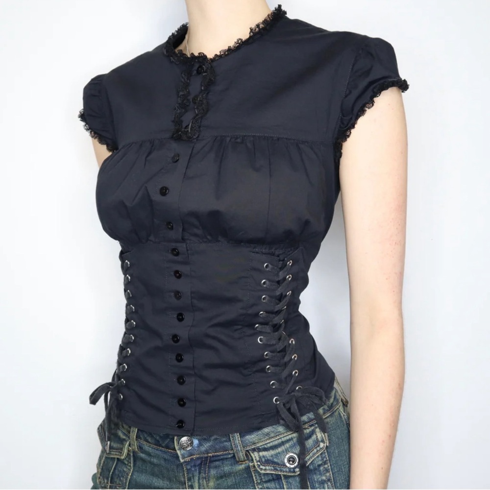 Vintage Moda International Goth Black Corset Top - S that fits as XS